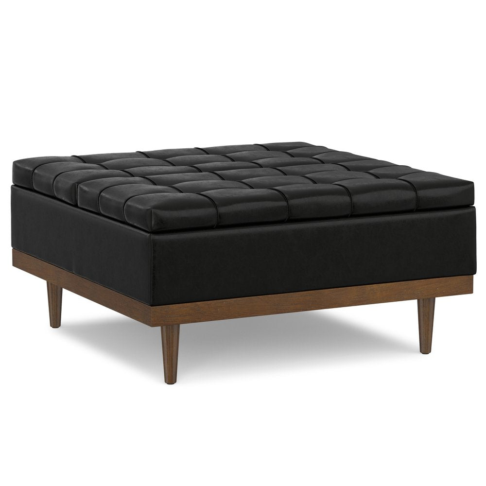 36" Slate Gray And Walnut Tufted Ottoman With Storage — view 11
