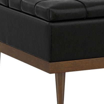 36" Slate Gray And Walnut Tufted Ottoman With Storage HomeRoots