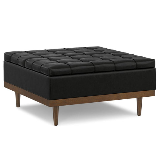 36" Black And Walnut Tufted Ottoman With Storage