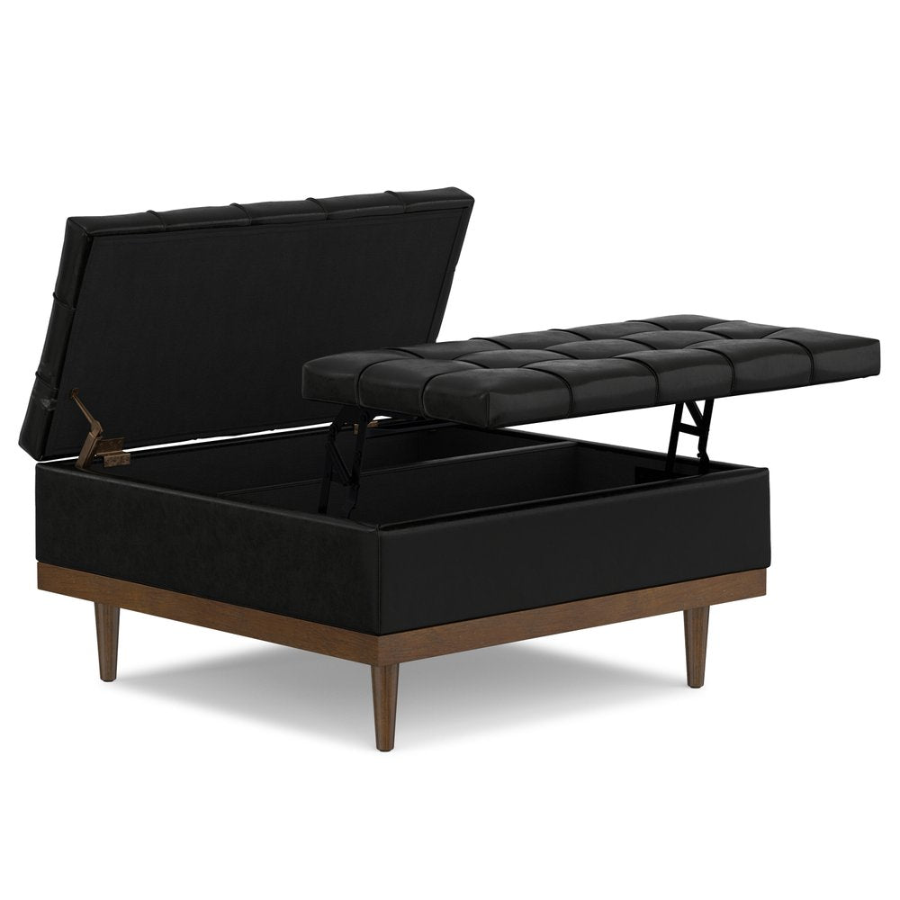 36" Slate Gray And Walnut Tufted Ottoman With Storage HomeRoots