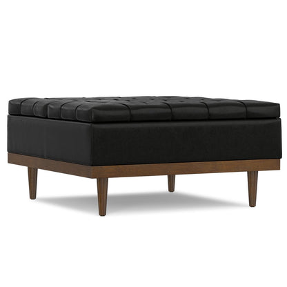 36" Black And Walnut Tufted Ottoman With Storage