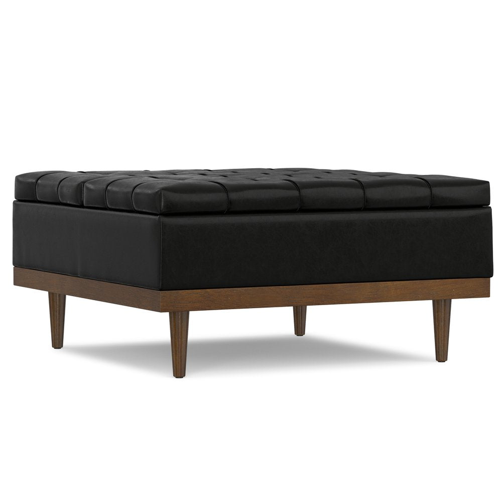36" Slate Gray And Walnut Tufted Ottoman With Storage HomeRoots