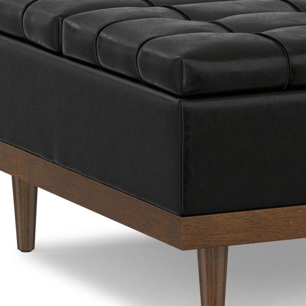 36" Slate Gray And Walnut Tufted Ottoman With Storage HomeRoots