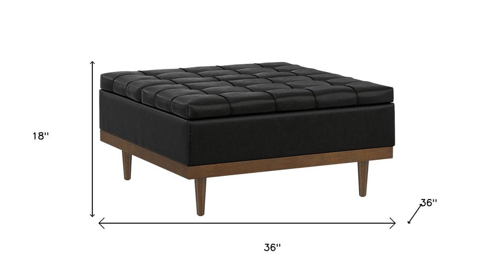 36" Slate Gray And Walnut Tufted Ottoman With Storage HomeRoots