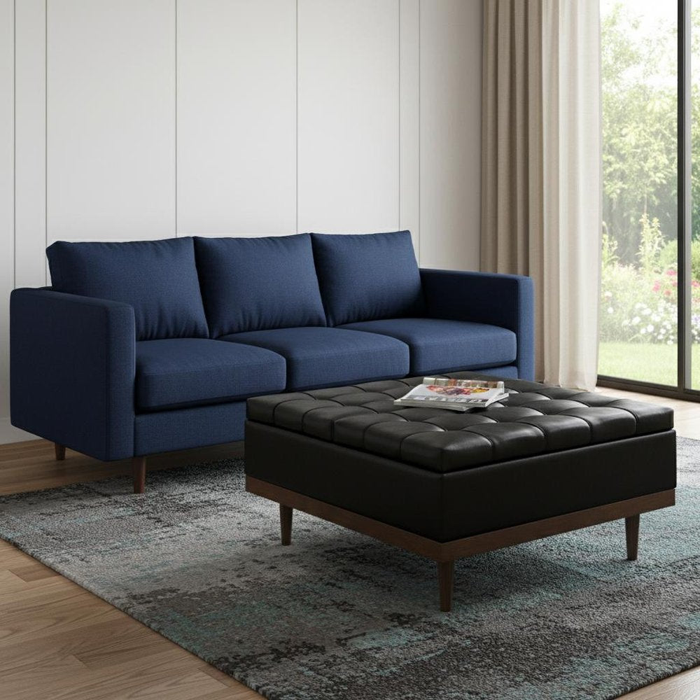 36" Slate Gray And Walnut Tufted Ottoman With Storage — view 6
