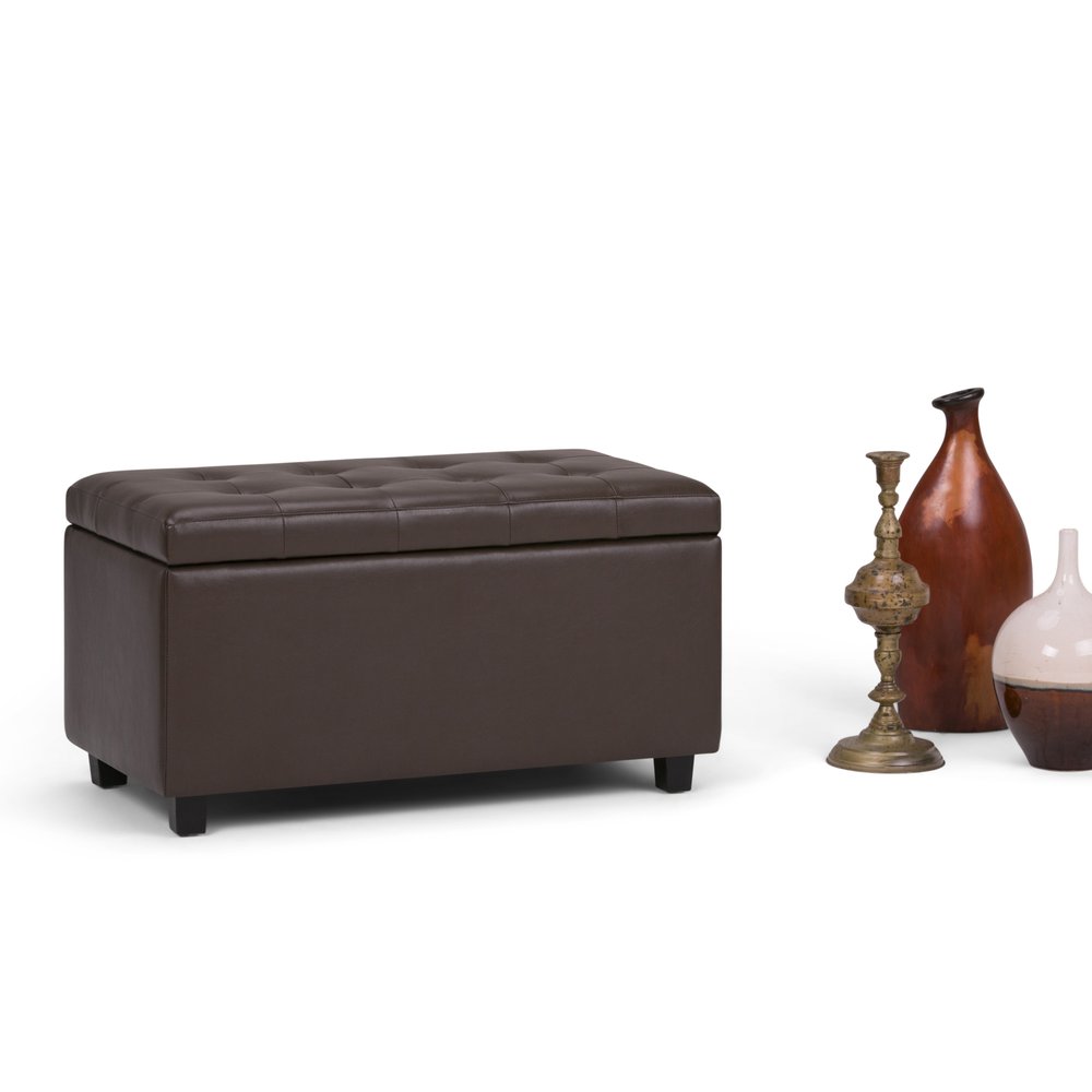34" Chocolate And Dark Brown Tufted Ottoman With Storage HomeRoots