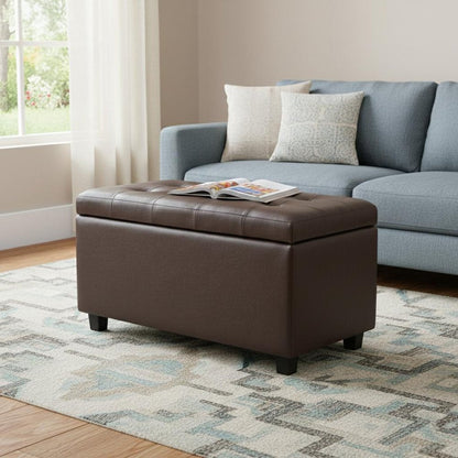 34" Chocolate And Dark Brown Tufted Ottoman With Storage HomeRoots