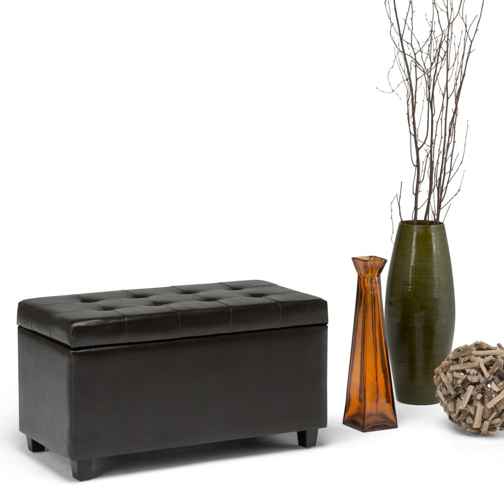 34" Brown And Dark Brown Tufted Ottoman With Storage HomeRoots
