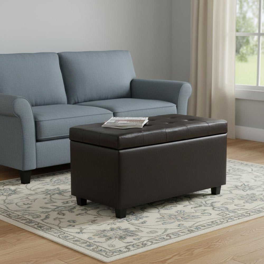 34" Brown And Dark Brown Tufted Ottoman With Storage — view 7