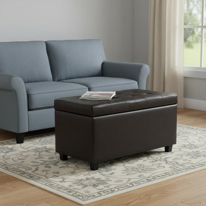34" Brown And Dark Brown Tufted Ottoman With Storage HomeRoots