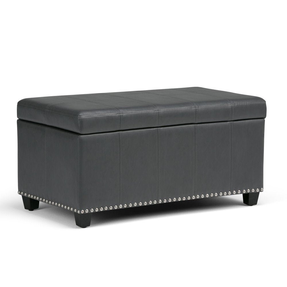 33" Brown And Espresso Faux Leather And Solid Wood Upholstered Storage Bench With Flip Top HomeRoots