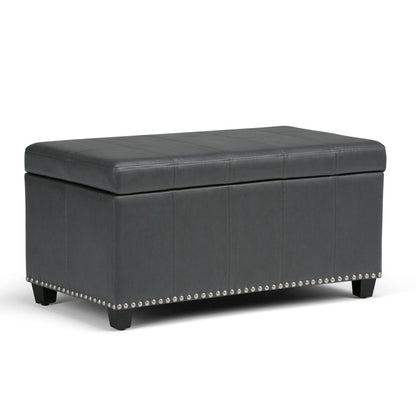 33" Brown And Espresso Faux Leather And Solid Wood Upholstered Storage Bench With Flip Top HomeRoots