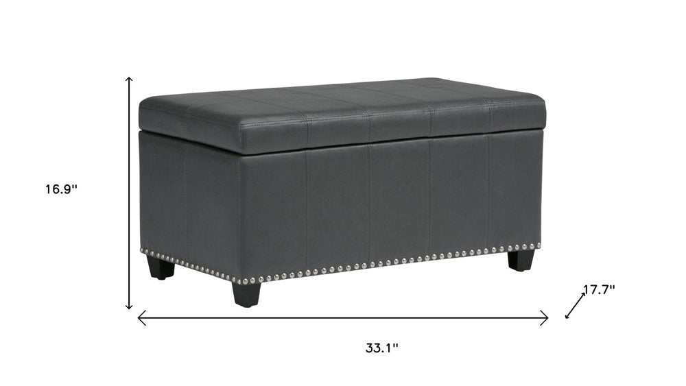 33" Brown And Espresso Faux Leather And Solid Wood Upholstered Storage Bench With Flip Top HomeRoots