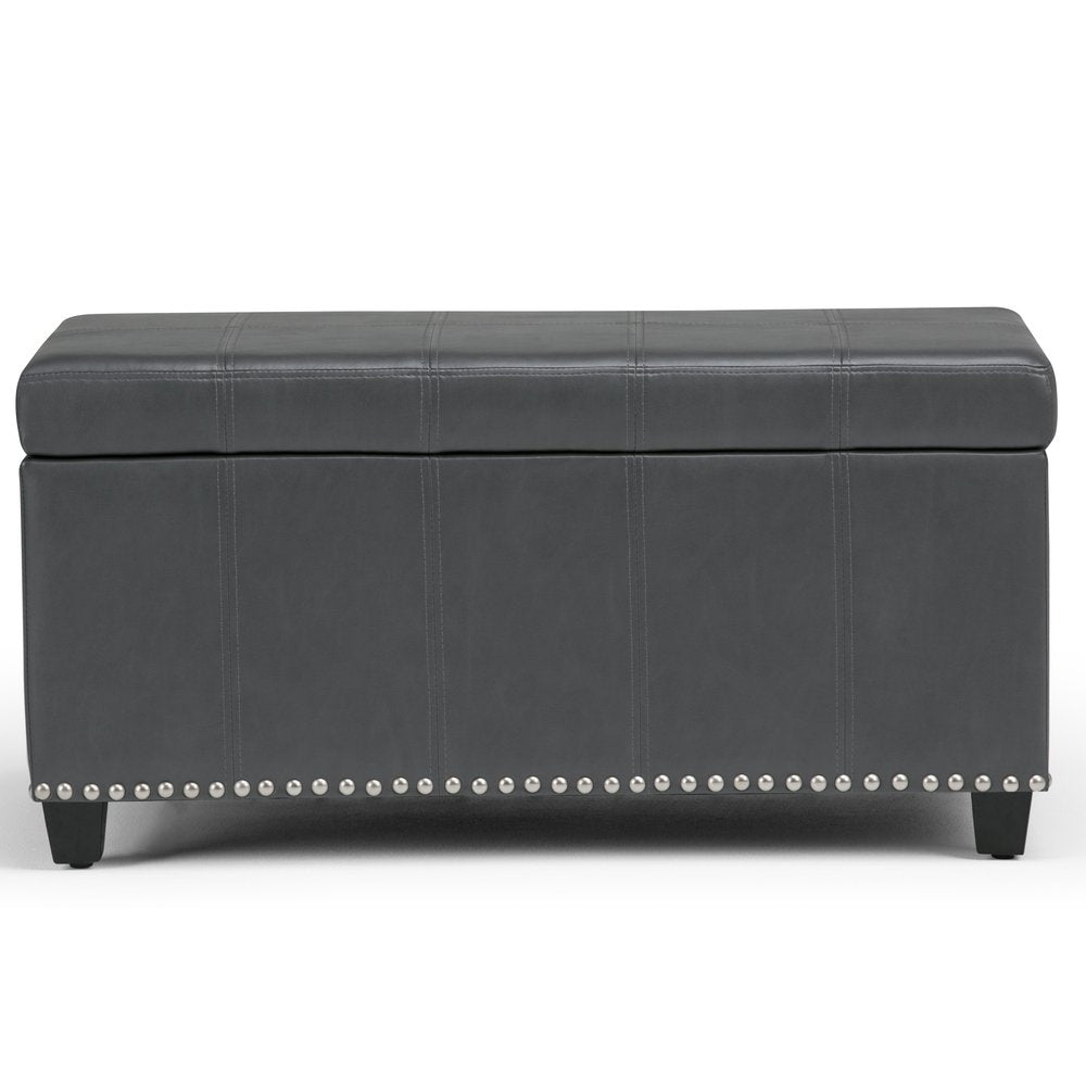 33" Brown And Espresso Faux Leather And Solid Wood Upholstered Storage Bench With Flip Top — view 9