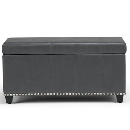 33" Brown And Espresso Faux Leather And Solid Wood Upholstered Storage Bench With Flip Top HomeRoots