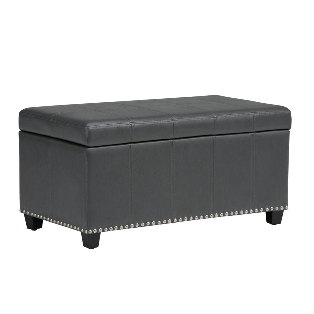 33" Brown And Espresso Faux Leather And Solid Wood Upholstered Storage Bench With Flip Top — view 12