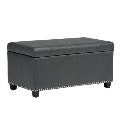 33" Brown And Espresso Faux Leather And Solid Wood Upholstered Storage Bench With Flip Top HomeRoots
