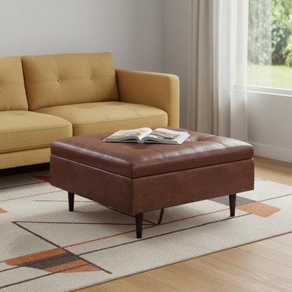 38" Brown Tufted Ottoman With Storage HomeRoots