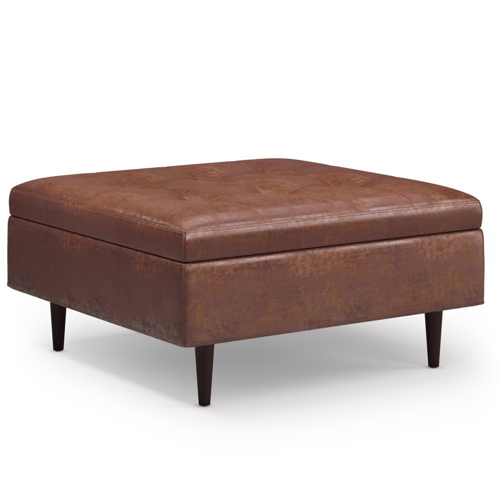 38" Brown Tufted Ottoman With Storage — view 1
