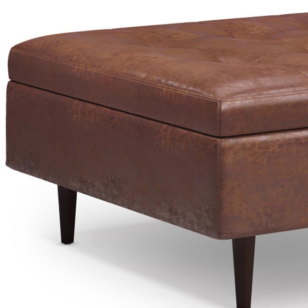 38" Brown Tufted Ottoman With Storage HomeRoots