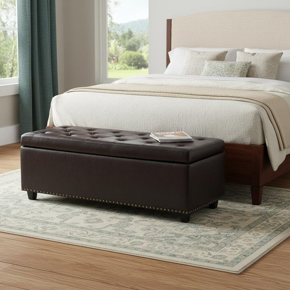 48" Coffee And Dark Brown Tufted Ottoman With Storage HomeRoots