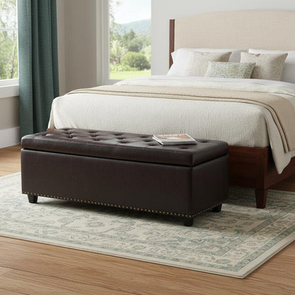 48" Coffee And Dark Brown Tufted Ottoman With Storage HomeRoots