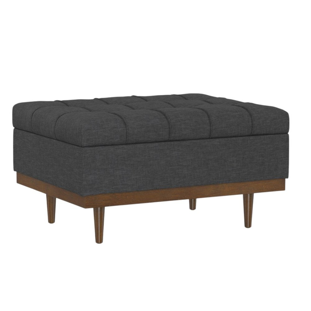 34" Brown And Walnut Tufted Ottoman With Storage — view 6