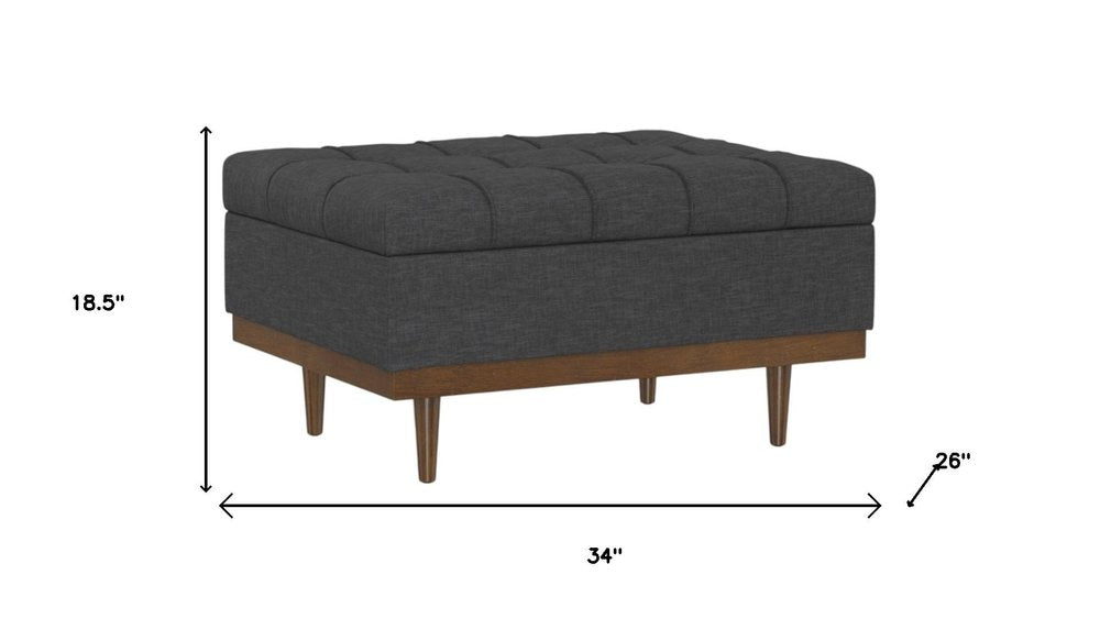 34" Brown And Walnut Tufted Ottoman With Storage HomeRoots