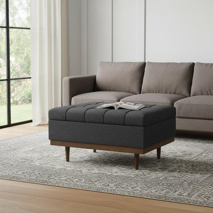 34" Brown And Walnut Tufted Ottoman With Storage HomeRoots
