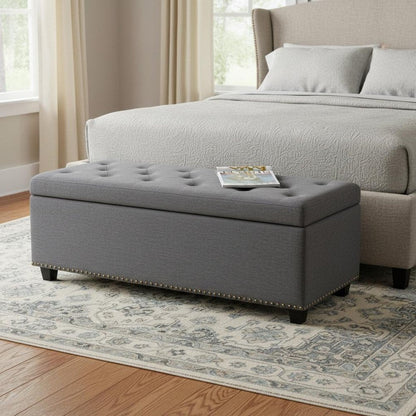 48" Slate Gray And Dark Brown Tufted Ottoman With Storage