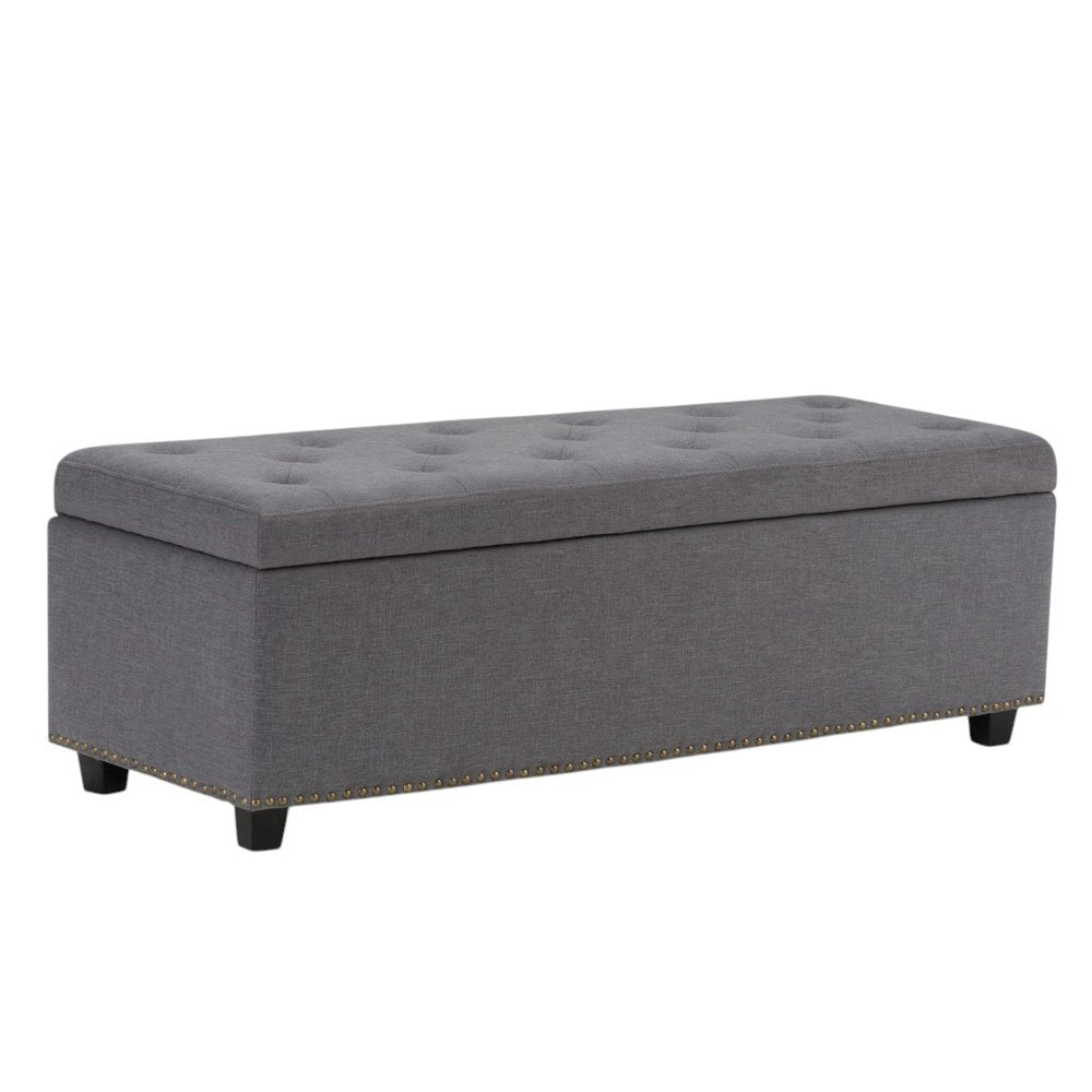 48" Slate Gray And Dark Brown Tufted Ottoman With Storage — view 6