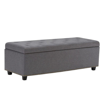 48" Slate Gray And Dark Brown Tufted Ottoman With Storage HomeRoots
