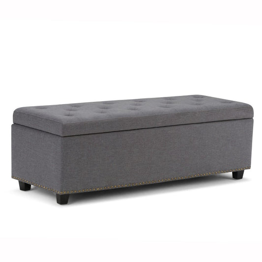 48" Slate Gray And Dark Brown Tufted Ottoman With Storage