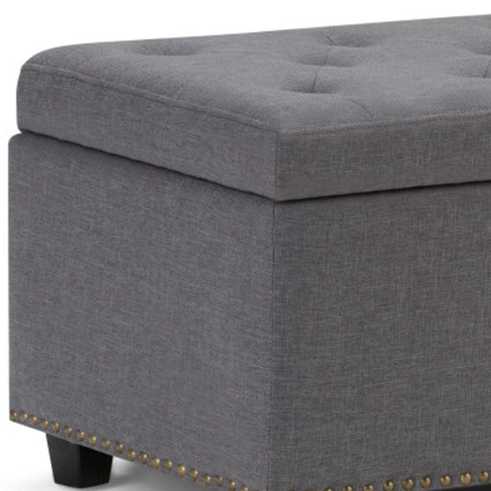 48" Slate Gray And Dark Brown Tufted Ottoman With Storage — view 3