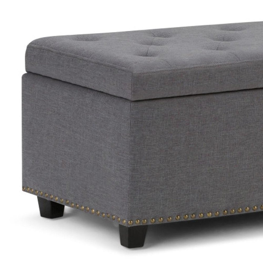 48" Slate Gray And Dark Brown Tufted Ottoman With Storage HomeRoots
