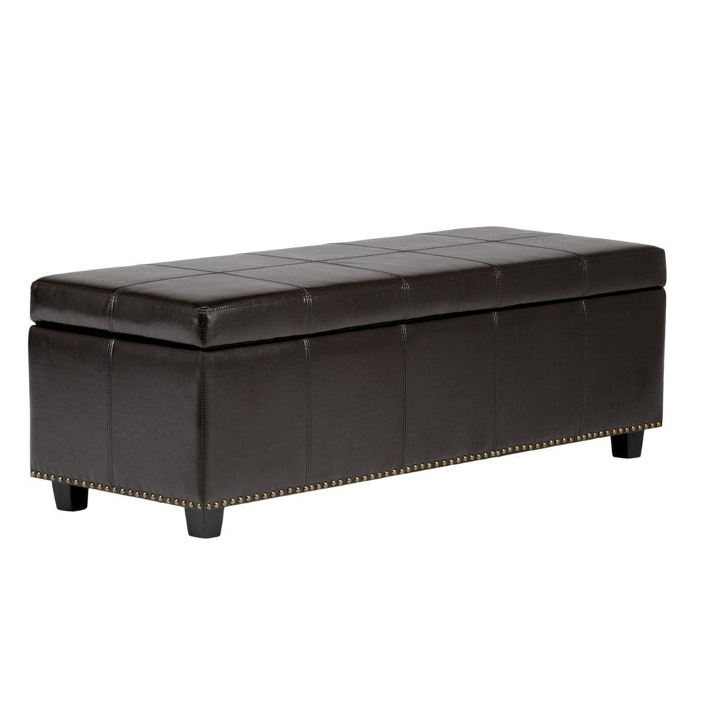 48" Beige And Dark Brown Linen Ottoman With Storage — view 13