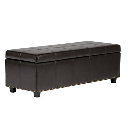 48" Beige And Dark Brown Linen Ottoman With Storage