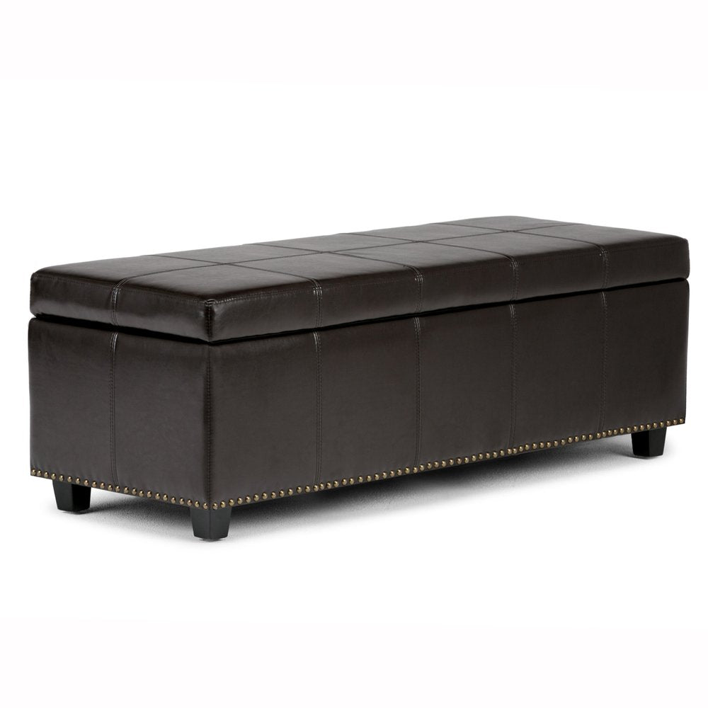 48" Beige And Dark Brown Linen Ottoman With Storage HomeRoots