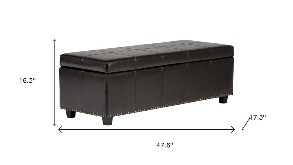48" Beige And Dark Brown Linen Ottoman With Storage HomeRoots