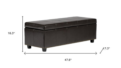 48" Beige And Dark Brown Linen Ottoman With Storage HomeRoots