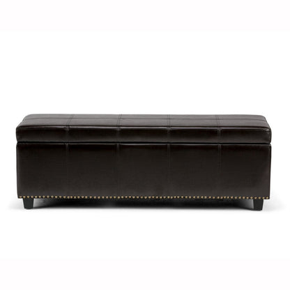 48" Beige And Dark Brown Linen Ottoman With Storage HomeRoots
