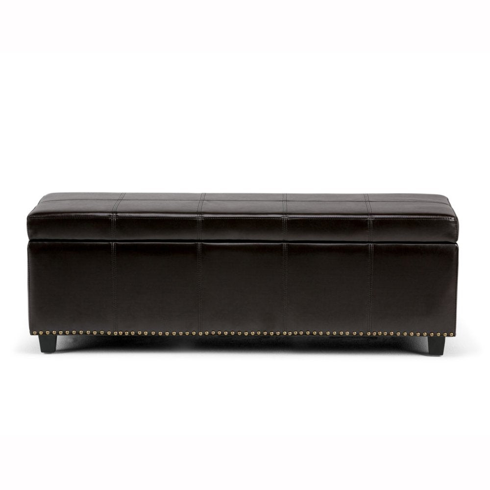 48" Beige And Dark Brown Linen Ottoman With Storage — view 9