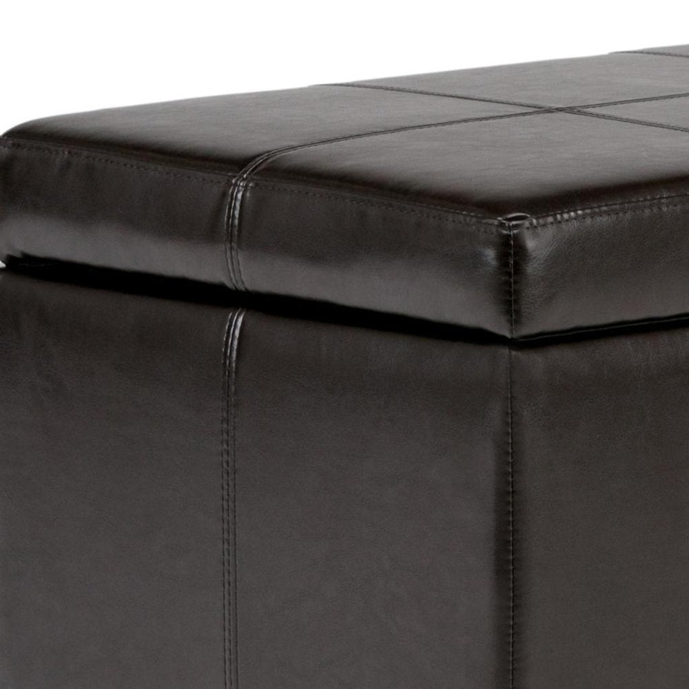 48" Beige And Dark Brown Linen Ottoman With Storage HomeRoots
