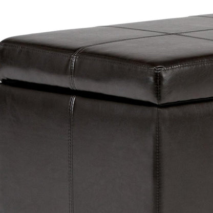 48" Beige And Dark Brown Linen Ottoman With Storage HomeRoots