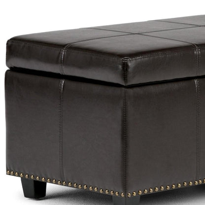 48" Beige And Dark Brown Linen Ottoman With Storage HomeRoots