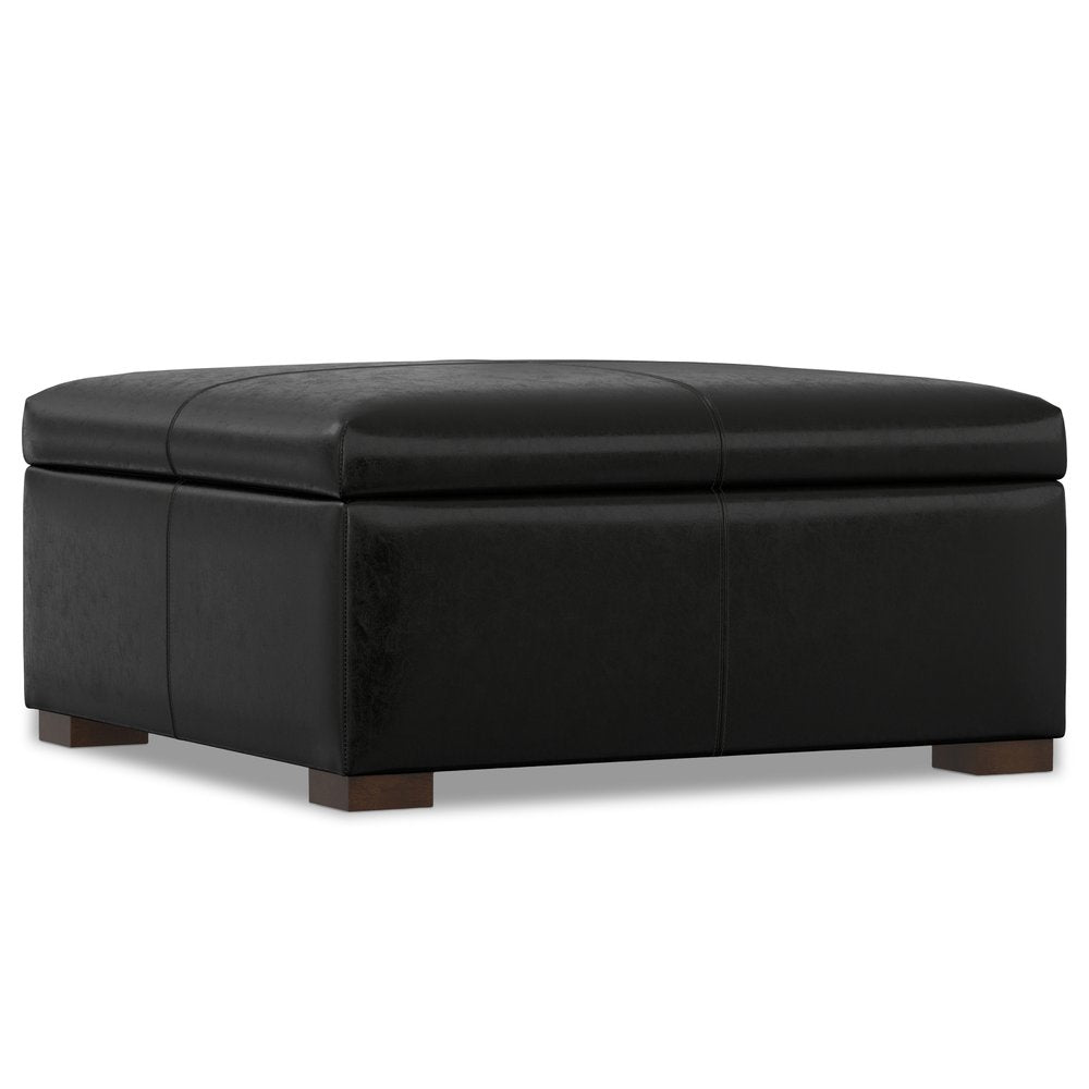 36" Chestnut And Brown And Walnut Faux Leather Ottoman With Storage HomeRoots