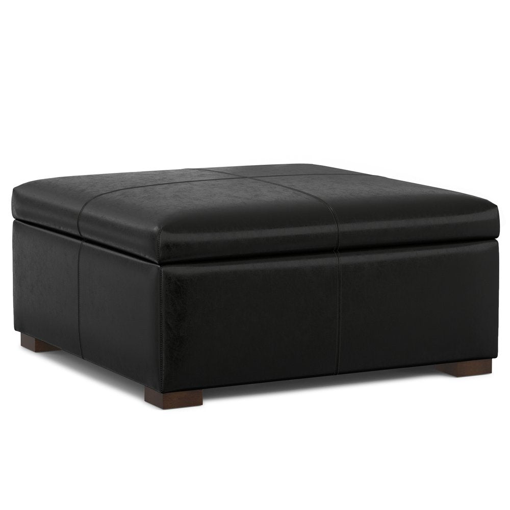 36" Chestnut And Brown And Walnut Faux Leather Ottoman With Storage HomeRoots
