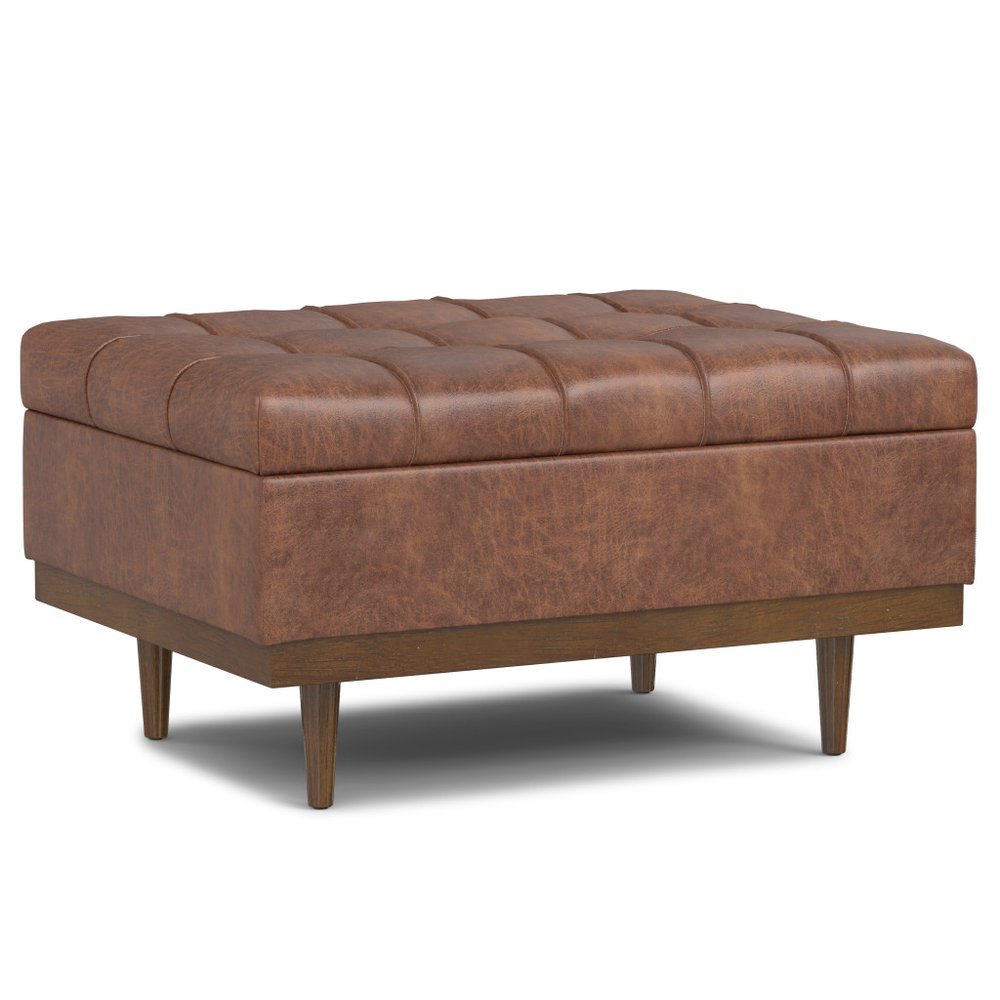 34" Brown And Walnut Tufted Ottoman With Storage HomeRoots