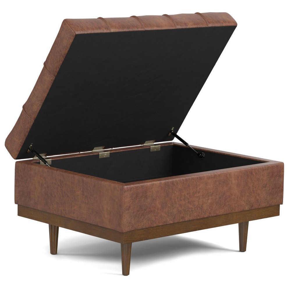 34" Brown And Walnut Tufted Ottoman With Storage — view 8