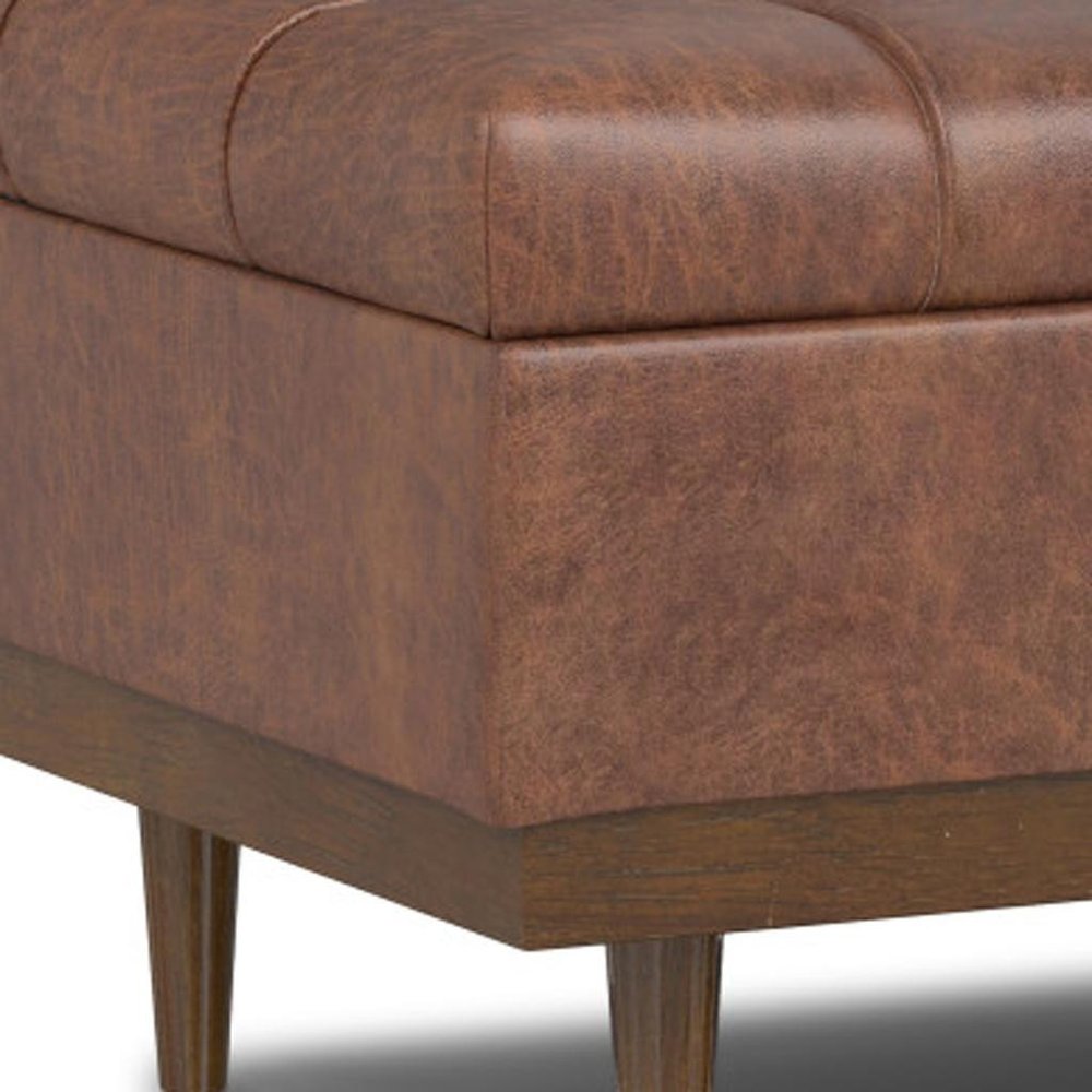 34" Brown And Walnut Tufted Ottoman With Storage HomeRoots